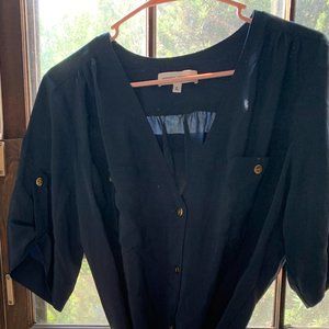 Navy Amanda Uprichard tie-dress with gold details